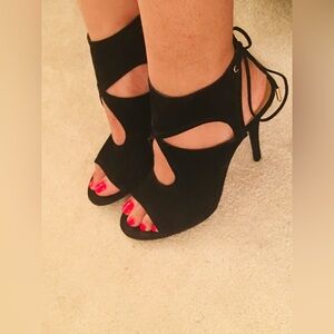 Aquazurra Sexy Thing black suede cut out heels